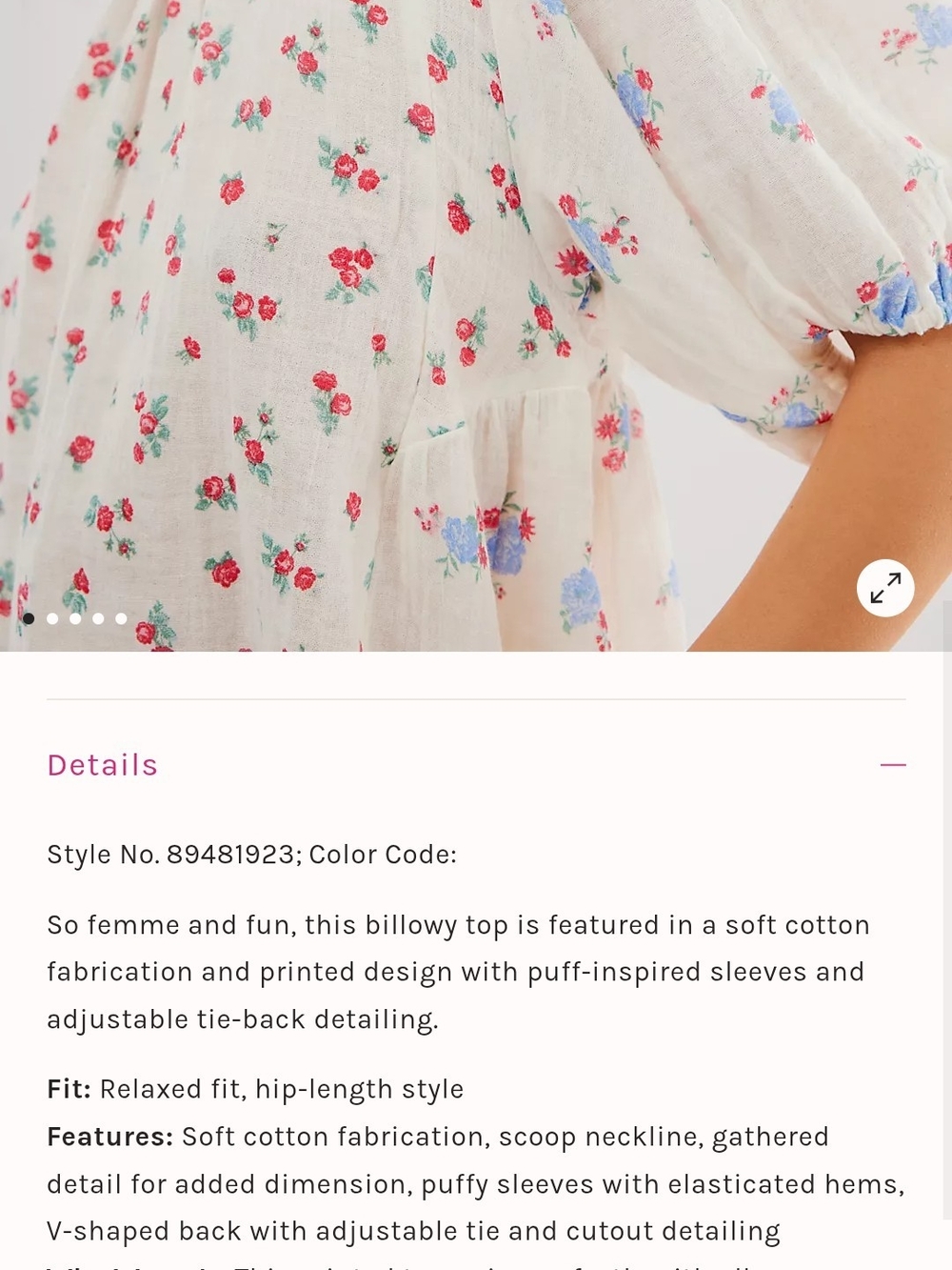Free People Chloe Printed Top Tea Combo - Picture 4 of 7